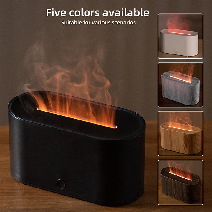 Wood Grain Aromatherapy Flame Humidifier – USB Essential Oil Diffuser