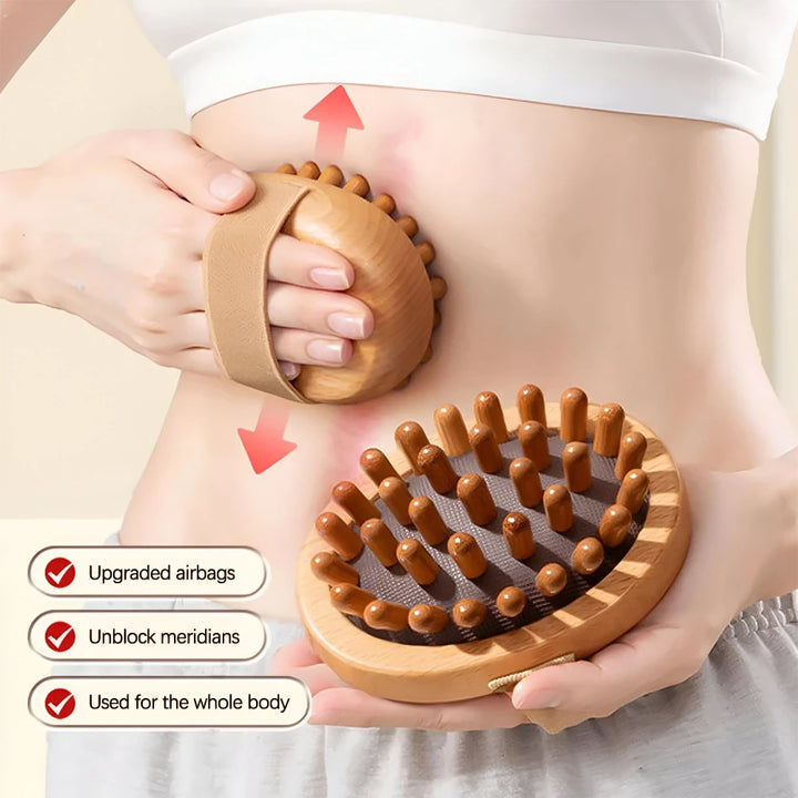 Wooden Meridian Massage Brush with Anti-Cellulite and Scalp Massage Benefits