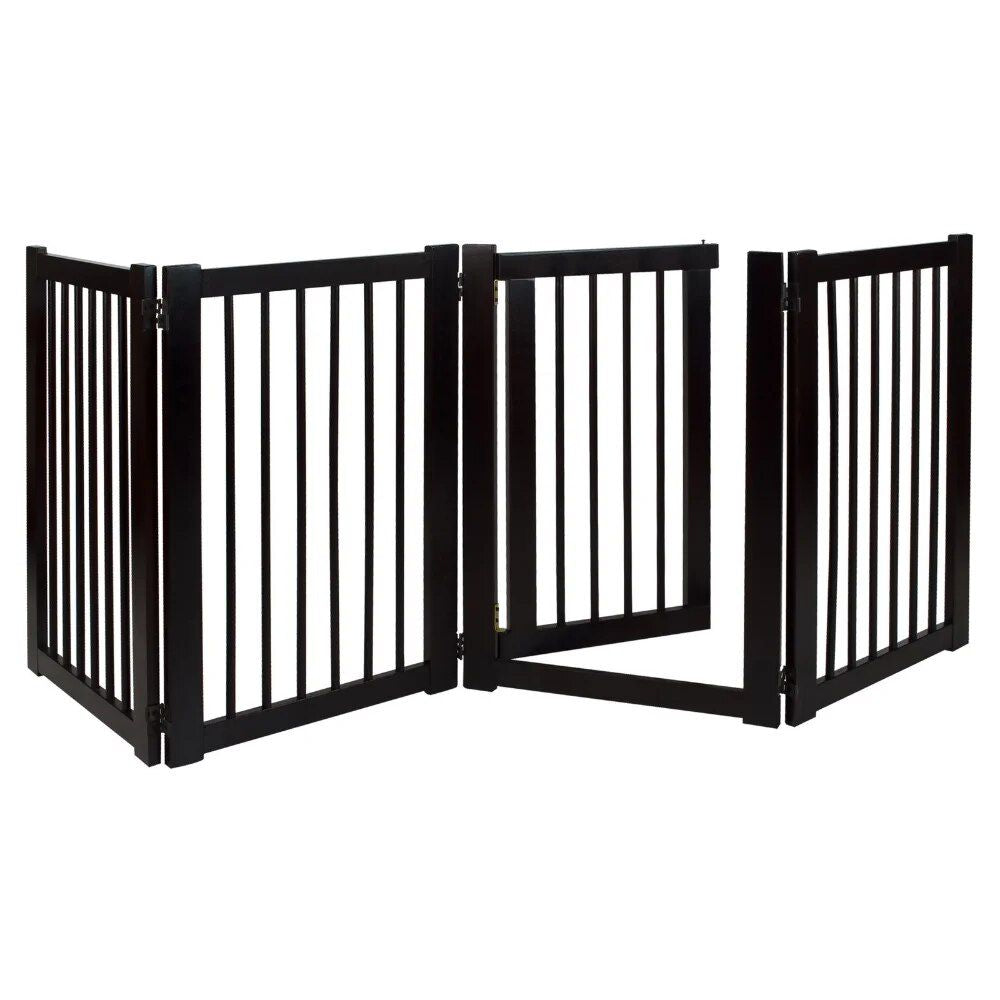 Elegant Espresso Hardwood Freestanding Pet Gate with Walk-Through Door