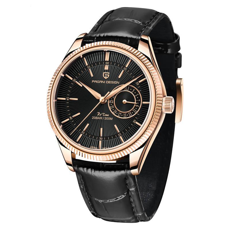 Luxury Quartz Men's Watch with Leather Band and Luminous Hands