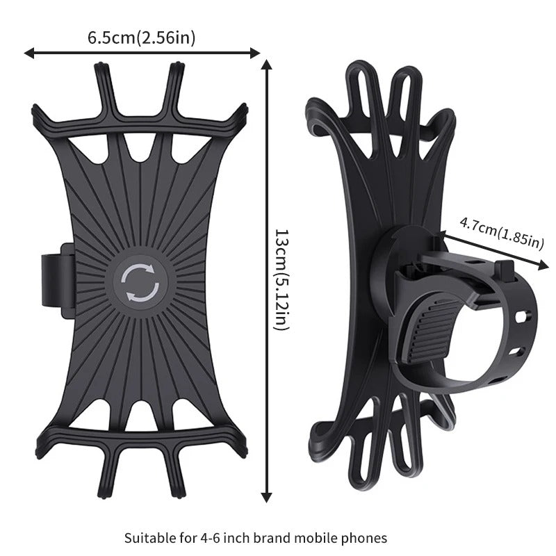360° Rotary Silicone Phone Holder for Bicycles and Motorcycles - Fits 4-6 inch Devices