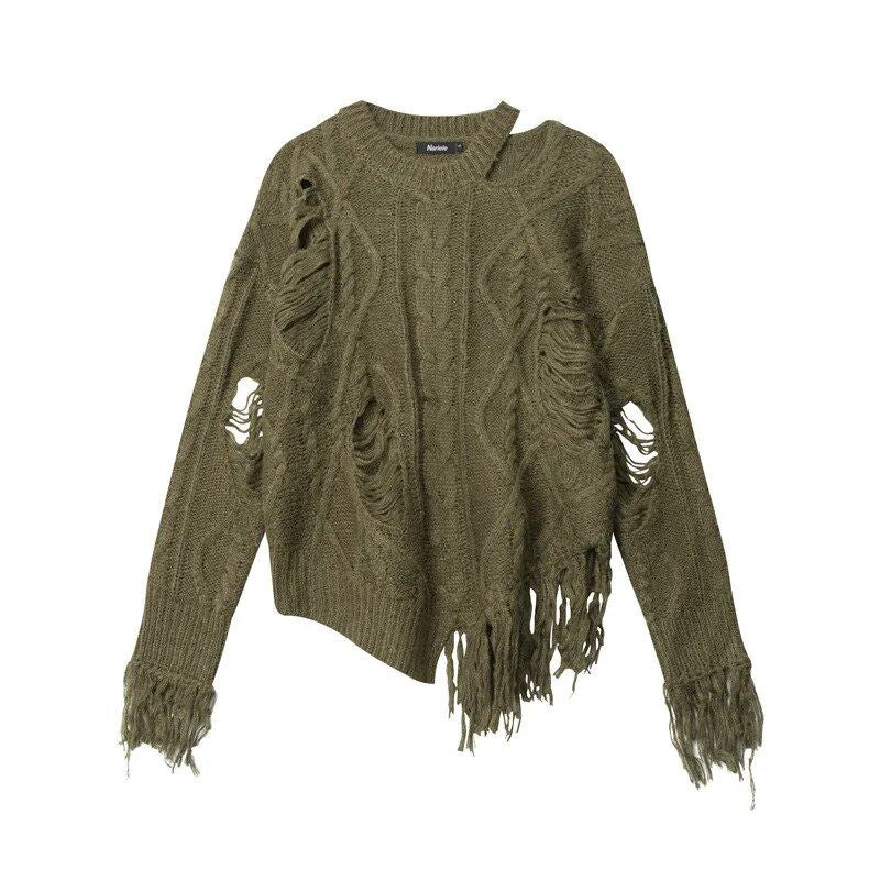 Hollowed-Out Tassel Loose Fit Knit Sweater