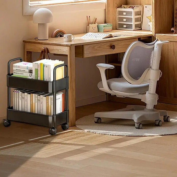 Compact 2-Tier Mobile Bookshelf Cart with Wheels