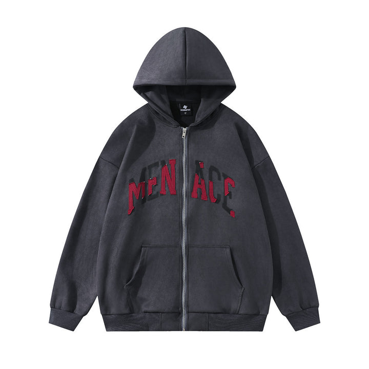 Design Patch Letter Hooded Loose Coat Men's Sweater