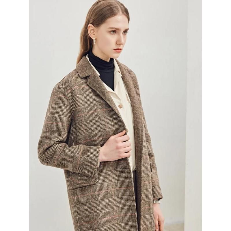 Elegant Plaid Wool Blend Winter Coat for Women