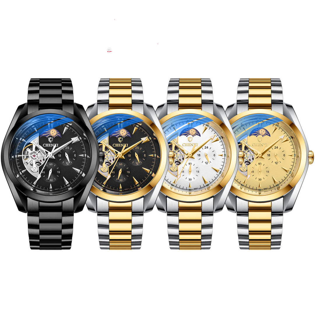 Men's Hand Waterproof Sun  Moon And Stars Automatic Hollow Mechanical Watch