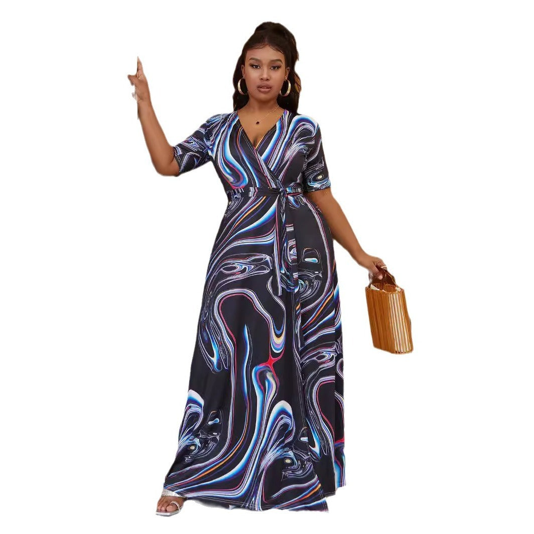 Bohemian Tie-dye Casual Slit Large Swing Plus Size Dress