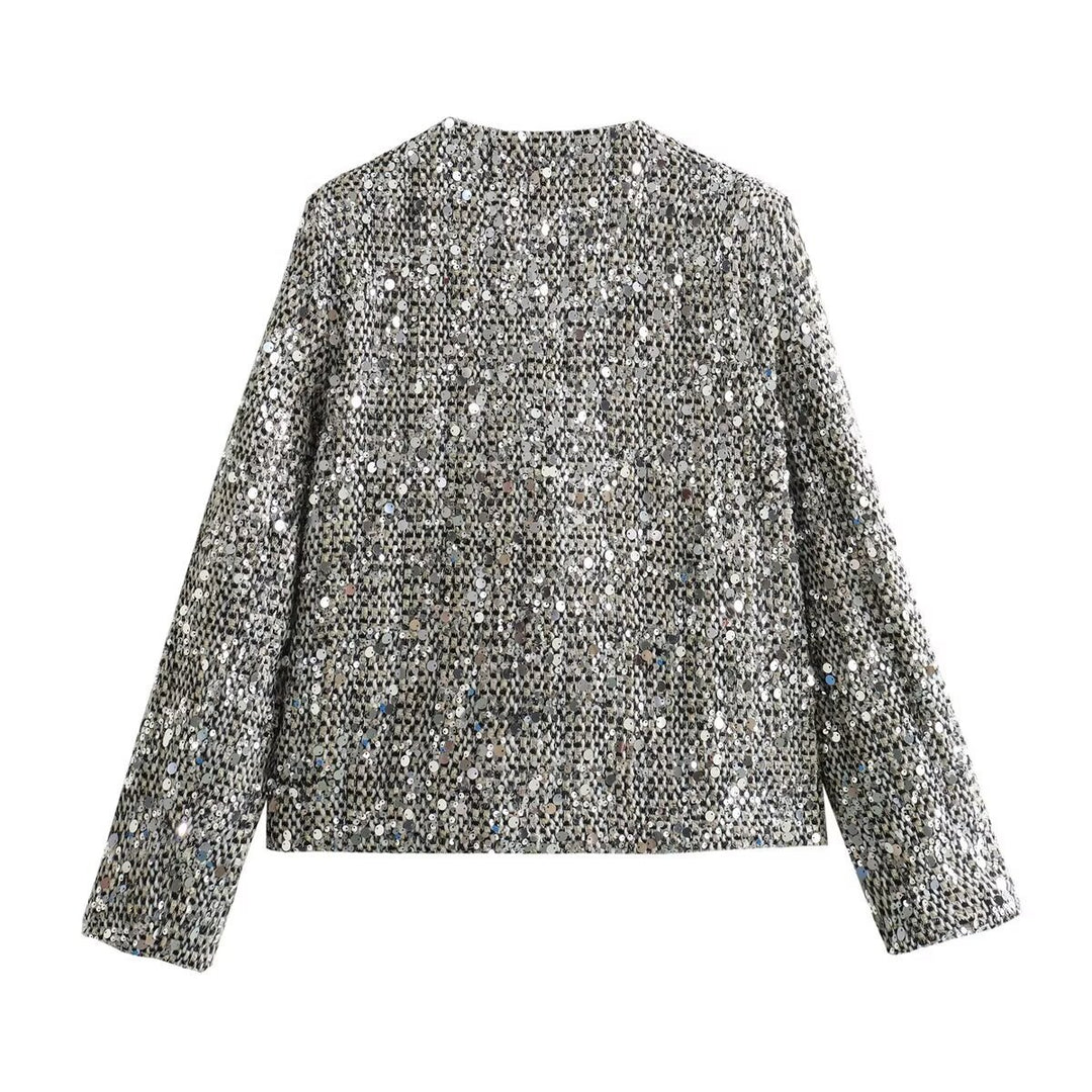 Women's Tweed Woolen Sequined Jacket