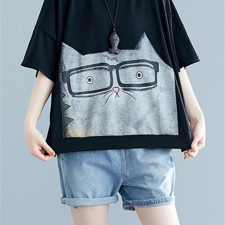 Summer Fashion Cartoon Cat Print T-shirt