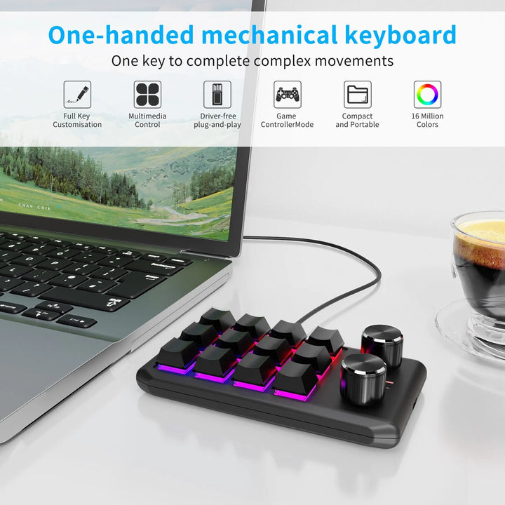 Compact Bluetooth RGB Mechanical Macropad with Custom Macros and Dual Knobs