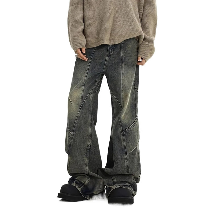 Vintage Asymmetrical Spliced Men's Loose Denim Pants