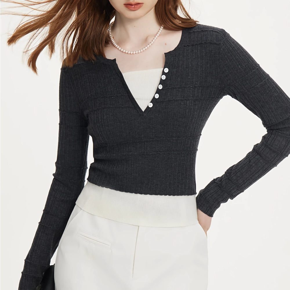 Versatile Slim Fit V-Neck Knitted Sweater