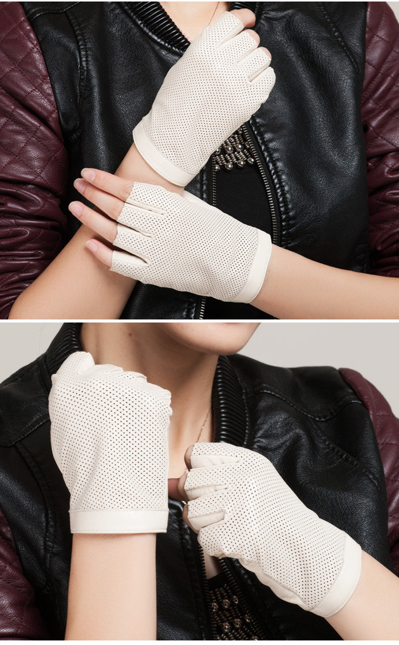 Leather Sheepskin Non-slip Thermal Short Half-finger Gloves