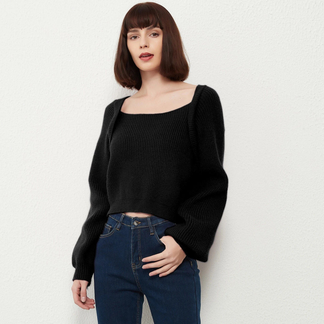 Square Collar Cotton Knit Sweater