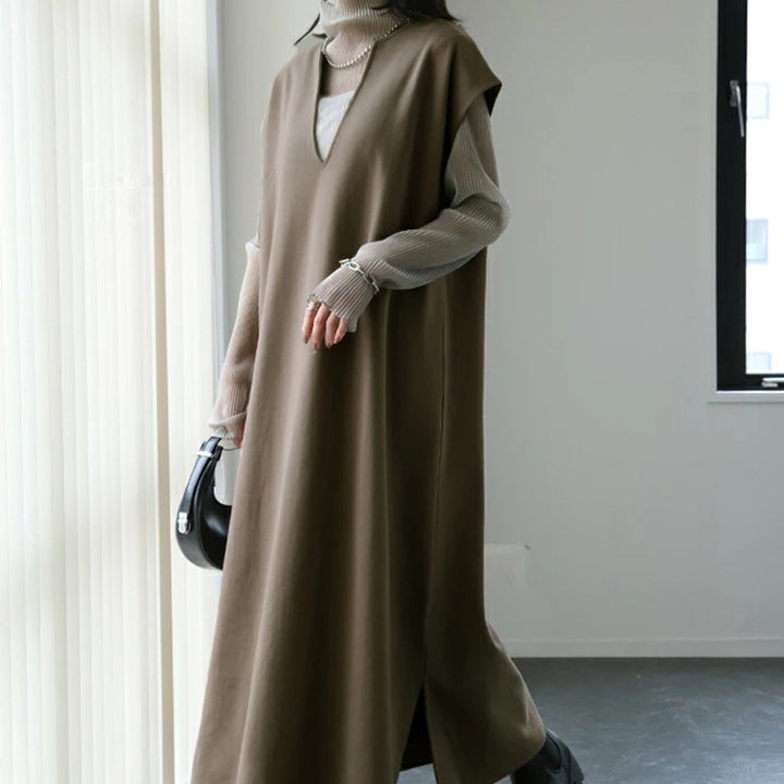 AutumnWinter Japanese And Korean V-neck Woolen Dress