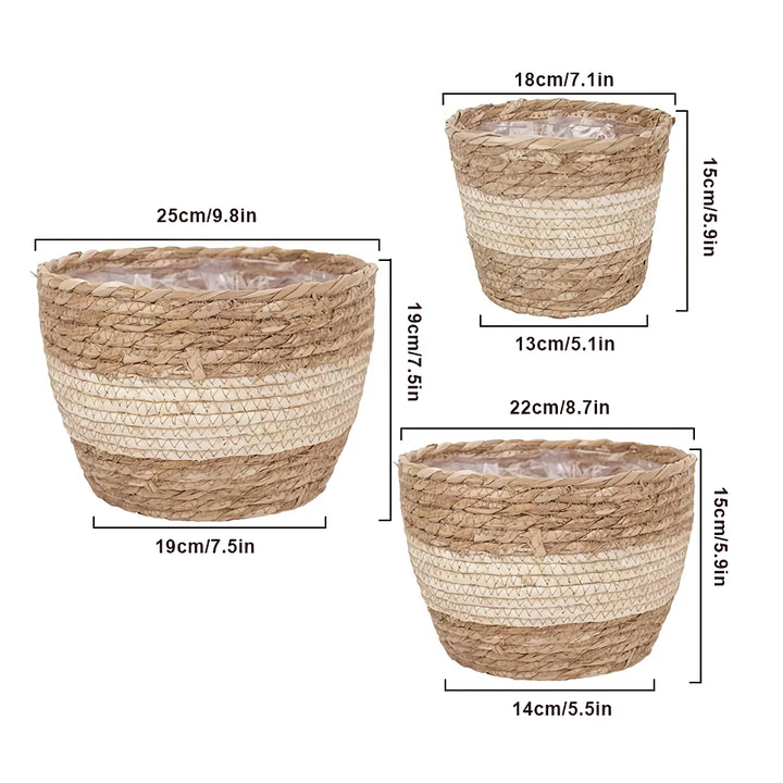 Straw Woven Plant Basket Set