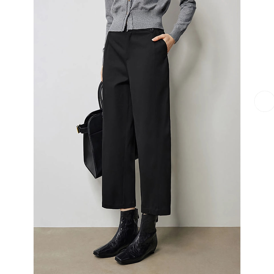 Chic Autumn Ankle-Length Casual Black Pants for Women