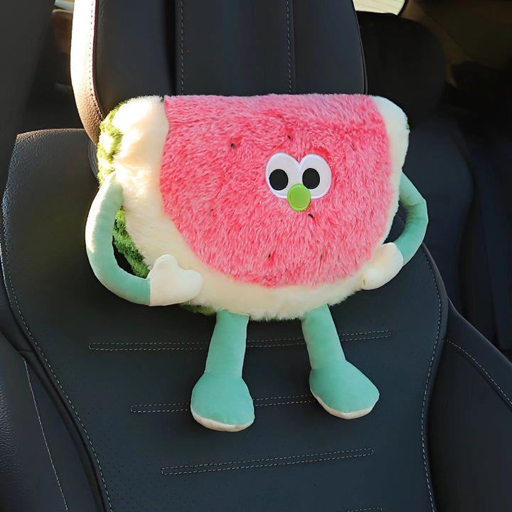 Cute Watermelon Design Headrest & Lumbar Support Pillow for Car Comfort