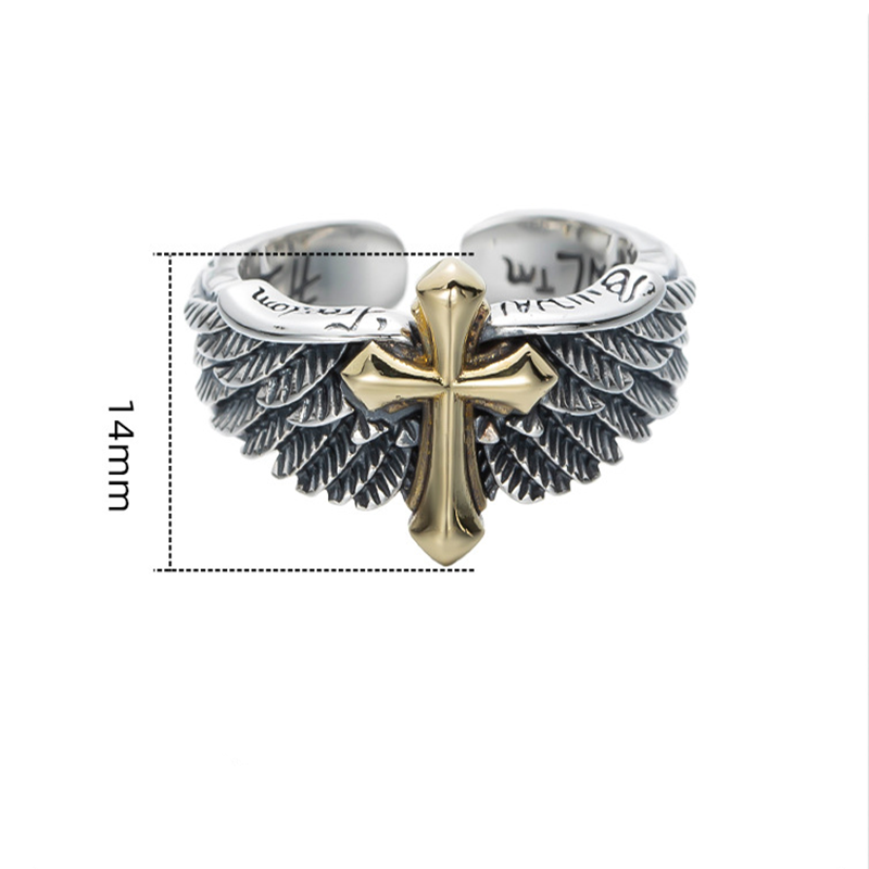 Cross Wings Male 925 Silver Graffiti Letter Ring