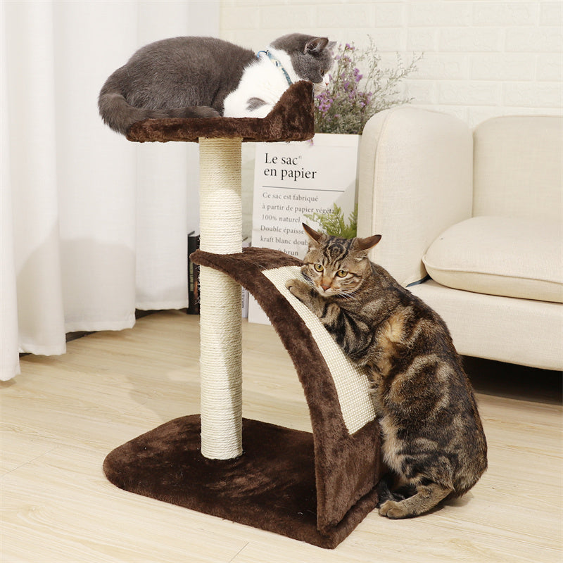 Compact 26-Inch Cat Scratching Post with Plush Perch and Curved Scratching Board