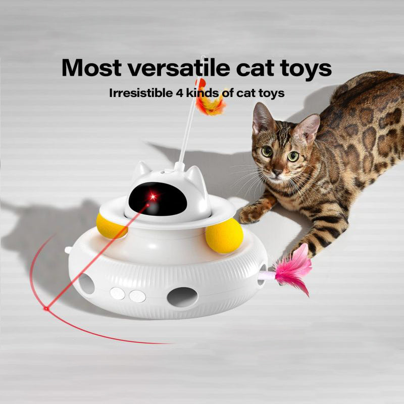 4-in-1 Interactive Cat Teaser Toy with Laser, Feather Stick, and Trackball