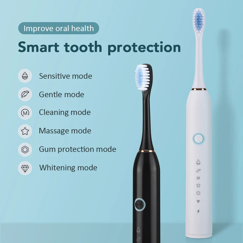 Rechargeable Sonic Electric Toothbrush with 6 Modes, Tartar Remover & Whitening Tool