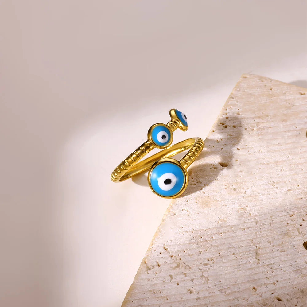 Gold Evil Eye Stainless Steel Ring