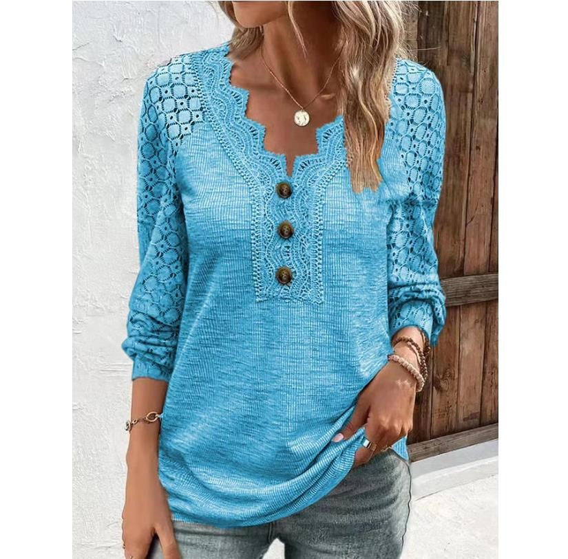 Women's Long Sleeve Shirt Leisure Pullover Slim Lace T-shirt