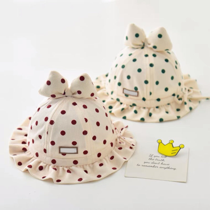 Charming Corduroy Baby Bucket Hat with Dots and Bow