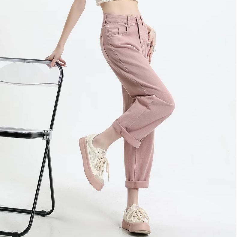 High Waist Pink Harem Jeans for Women