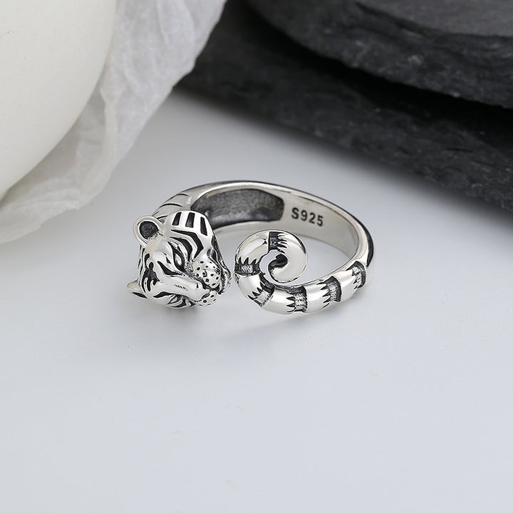 S925 Silver Tiger Styling Ring Unique Natural