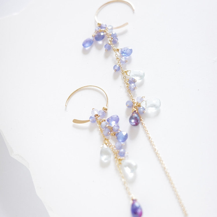 Natural Tanzanite Sea Blue Asymmetric Earrings