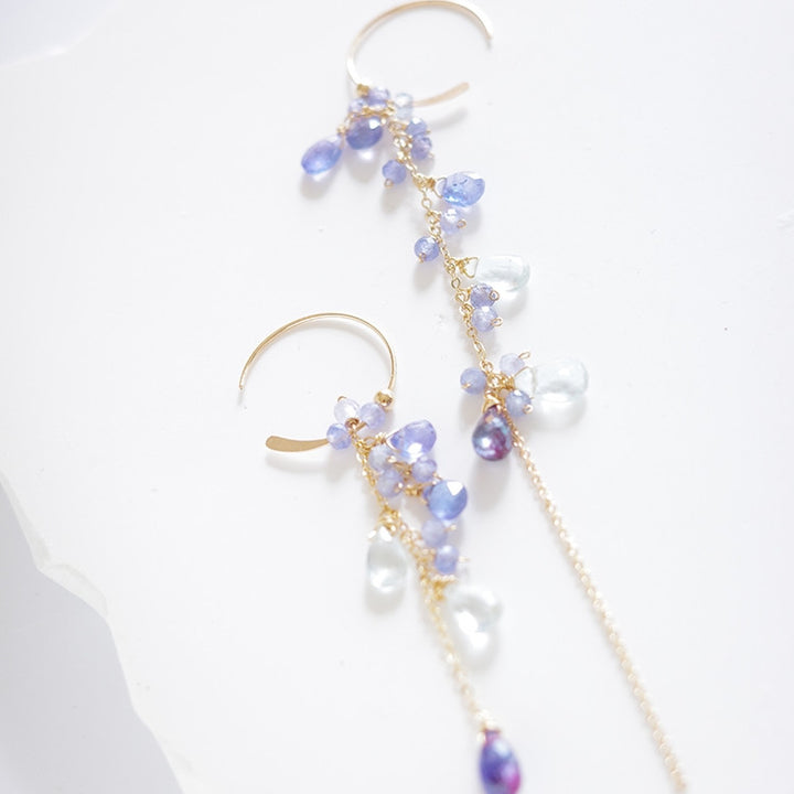 Natural Tanzanite Sea Blue Asymmetric Earrings