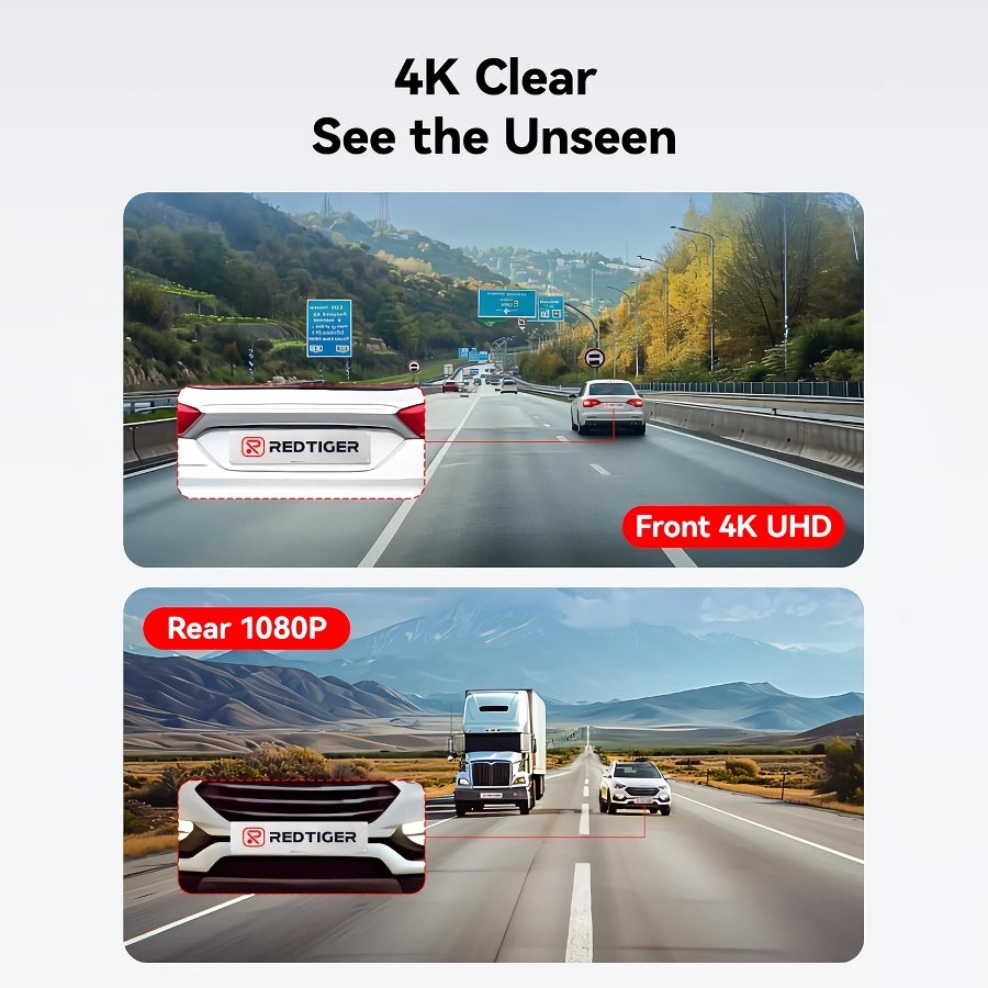 4K Dual Dash Cam Front and Rear with GPS, Wi-Fi, Night Vision, and 32GB Card