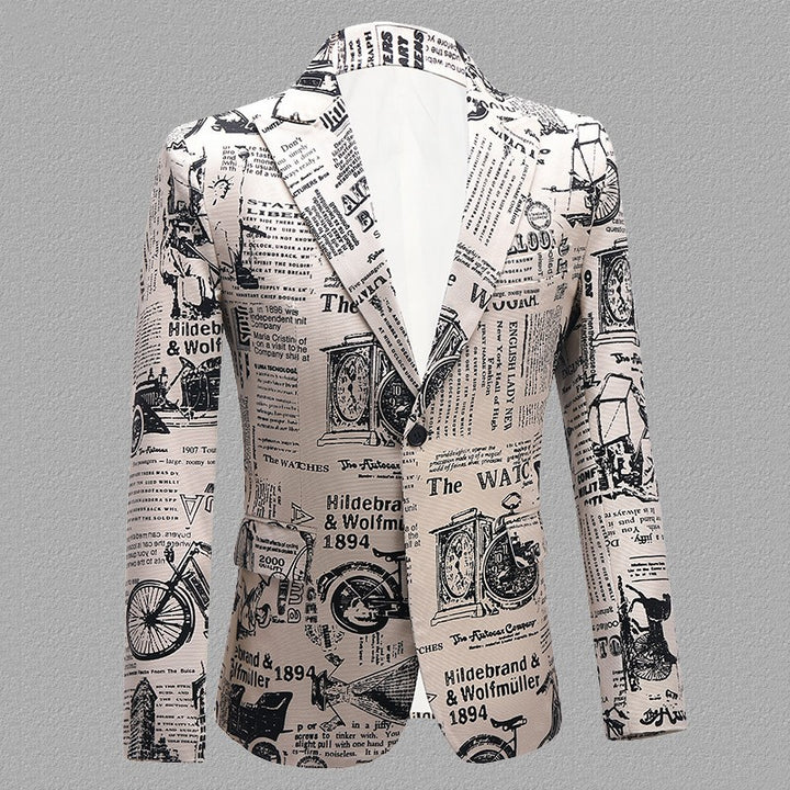 Personality Newspaper Printed Costume For Men