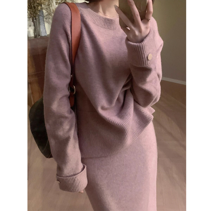 Pink Inner Knitted Dress Women's Autumn And Winte RWear A Whole Suit