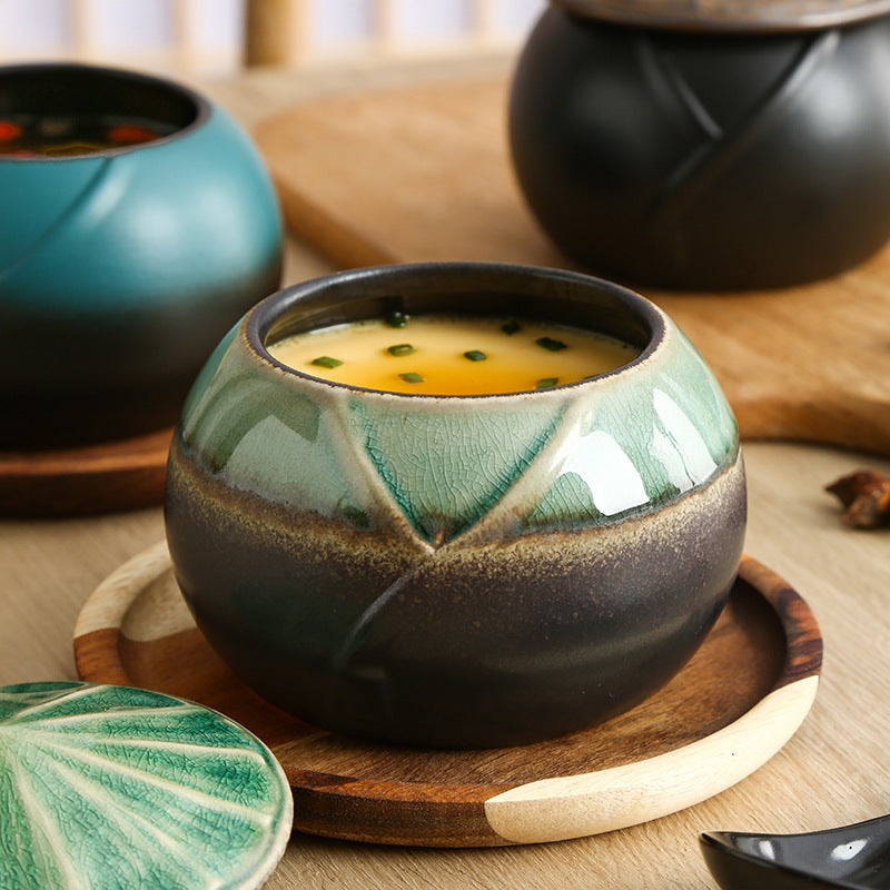 Ceramic Bamboo Hat Slow Cooker Steam Eggs Bowl With Cover