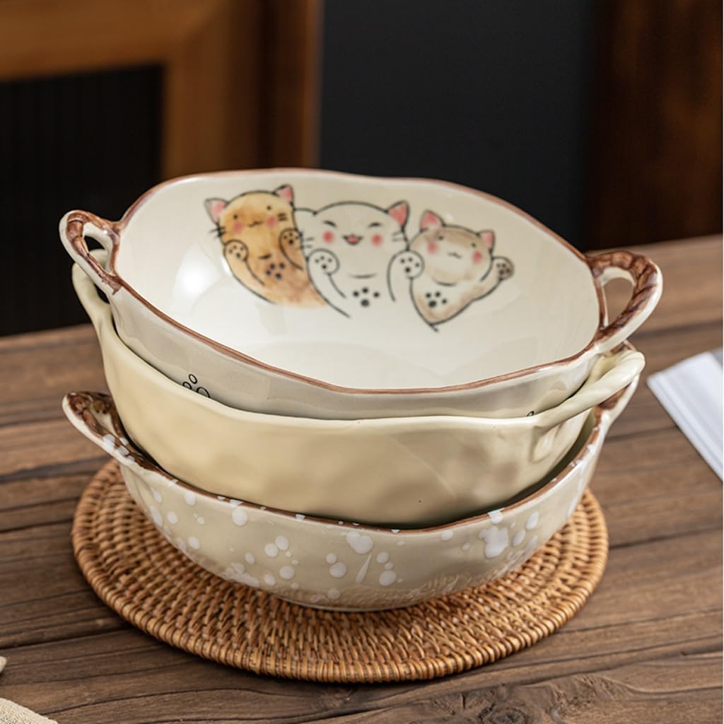 7.5 Inch Cat Design Ceramic Soup Bowl with Handle