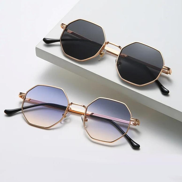 Women Retro Polygonal Metal Sunglasses