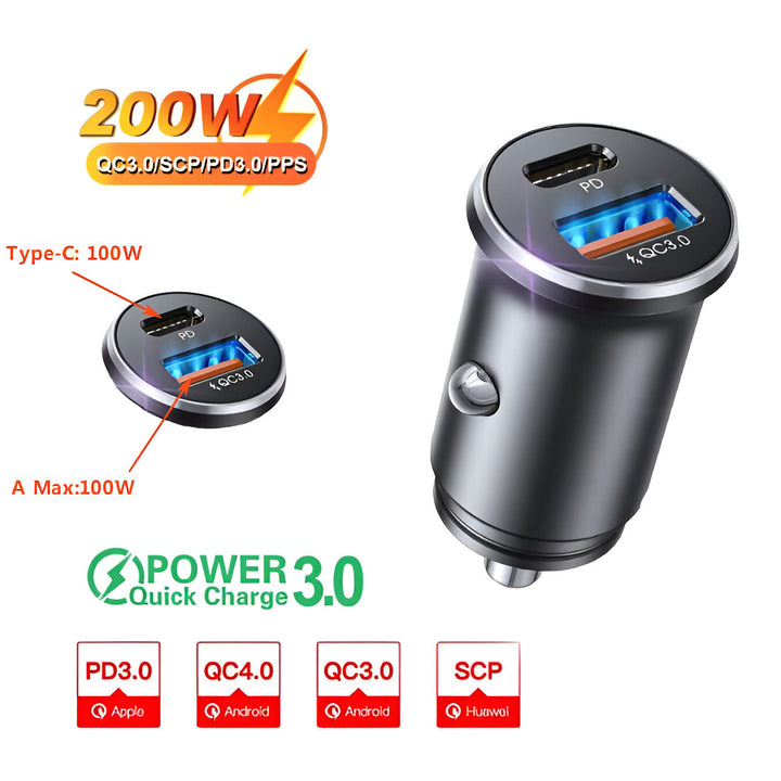 100W/200W Fast Charging Car Charger with USB Type C and QC3.0