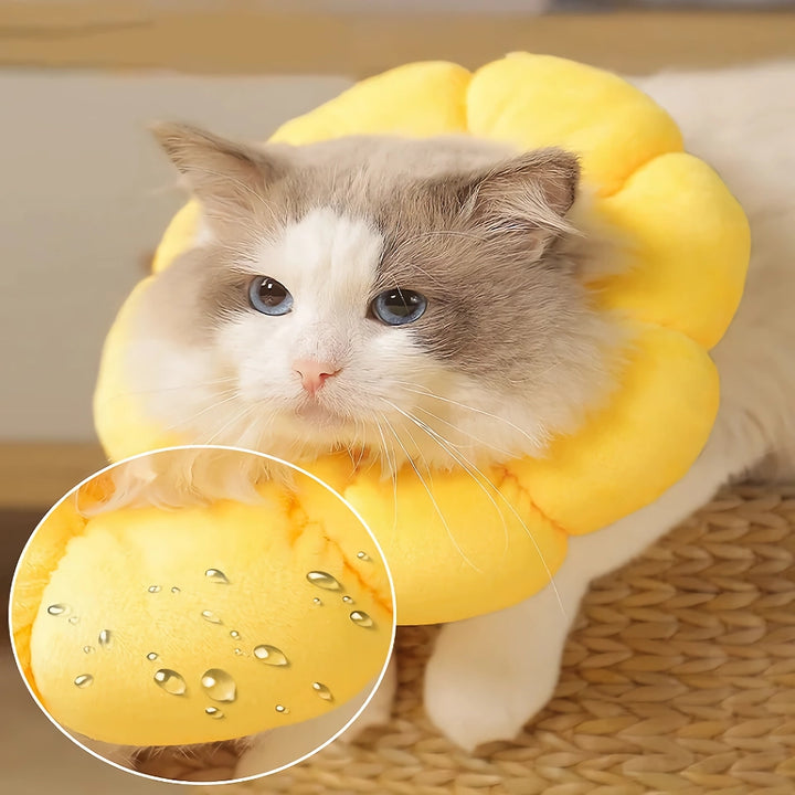 Yellow Cotton Sunflower Shaped Anti-Lick Bite Neck Collar for Cats