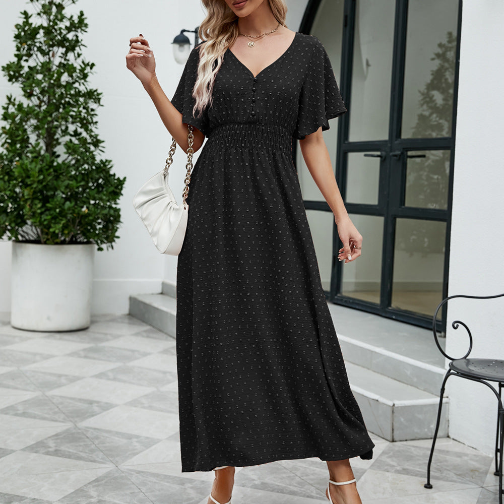 Women's V-neck Short Sleeve Large Swing Dress