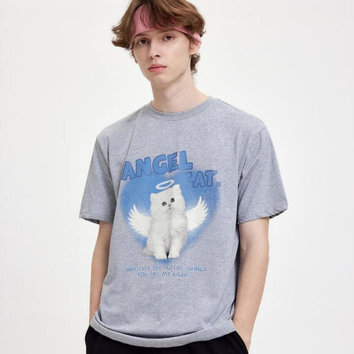 Angel Cat Graphic Cotton T-Shirt