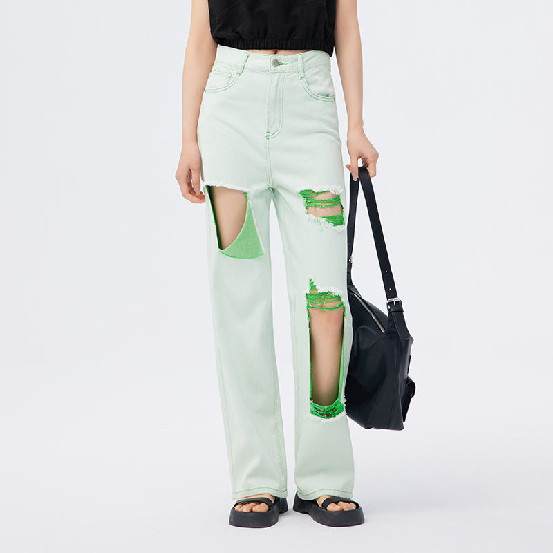 Summer Bright Line Wide Leg Jeans for Women