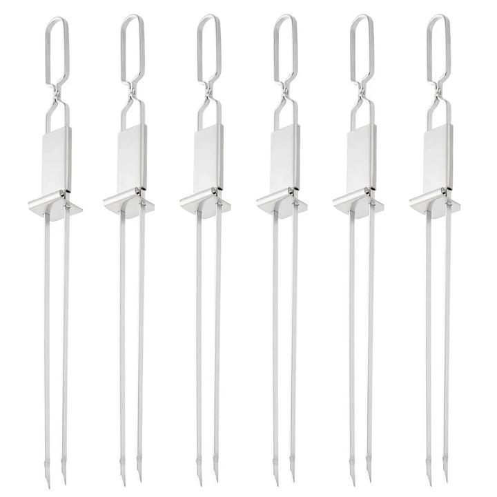 Stainless Steel Semi-Automatic BBQ Grill Forks - Portable Skewers for Camping & Picnic