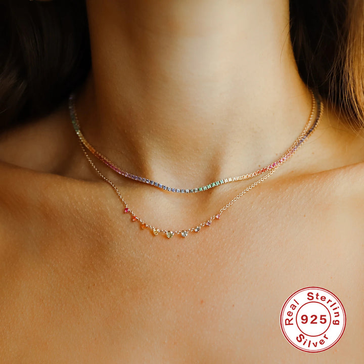 Sterling Silver Super Flash Colored Diamond Collarbone Necklace