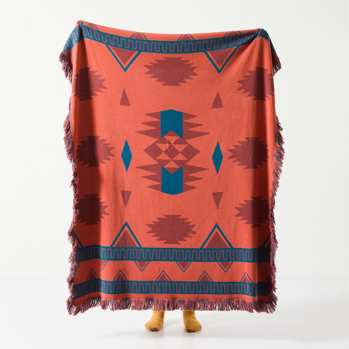 Bohemian Geometric Pattern Blanket with Luxurious Fringes