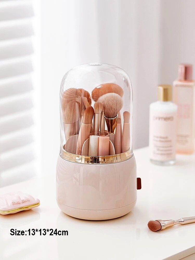 360° Rotating Cosmetic Brush Holder - Portable & Clear Makeup Organizer