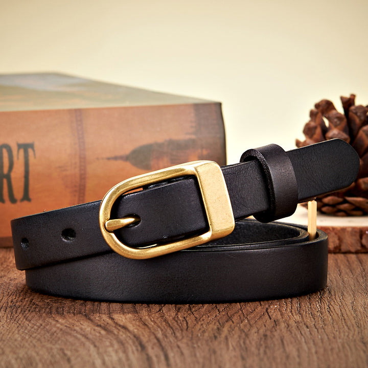 1.8CM Genuine Leather Thin Belt for Women with Copper Buckle