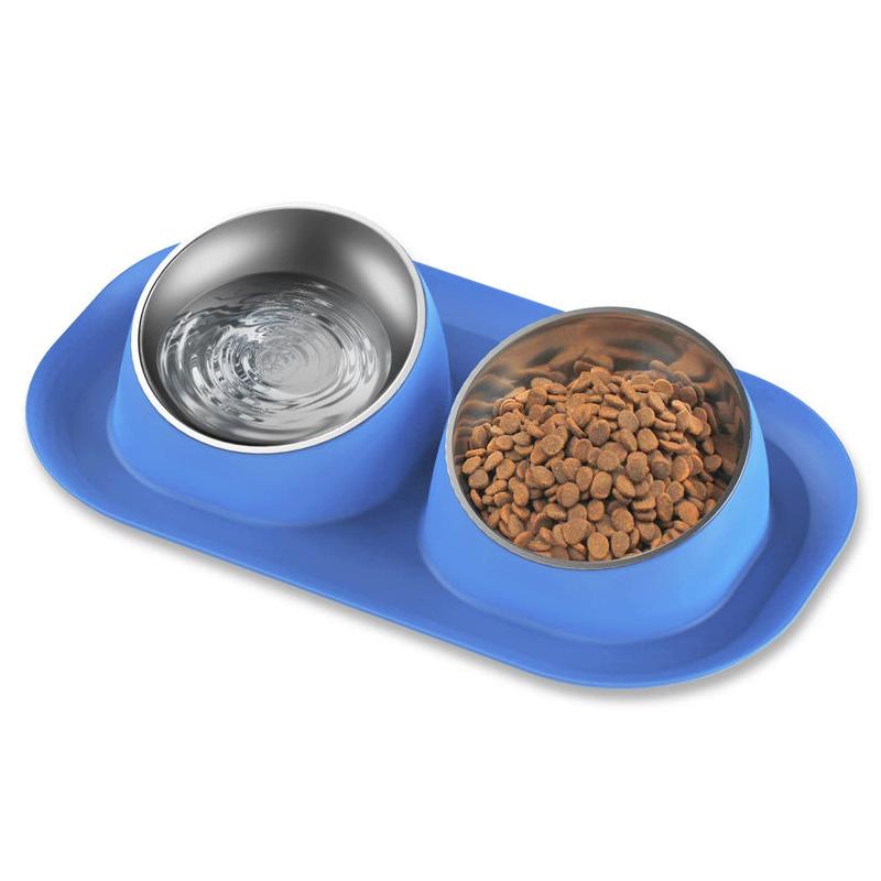 Stainless Steel Tilted Double Dog Bowl - Anti-Skid, No Spill, Removable Feeding Bowls for Cats and Dogs